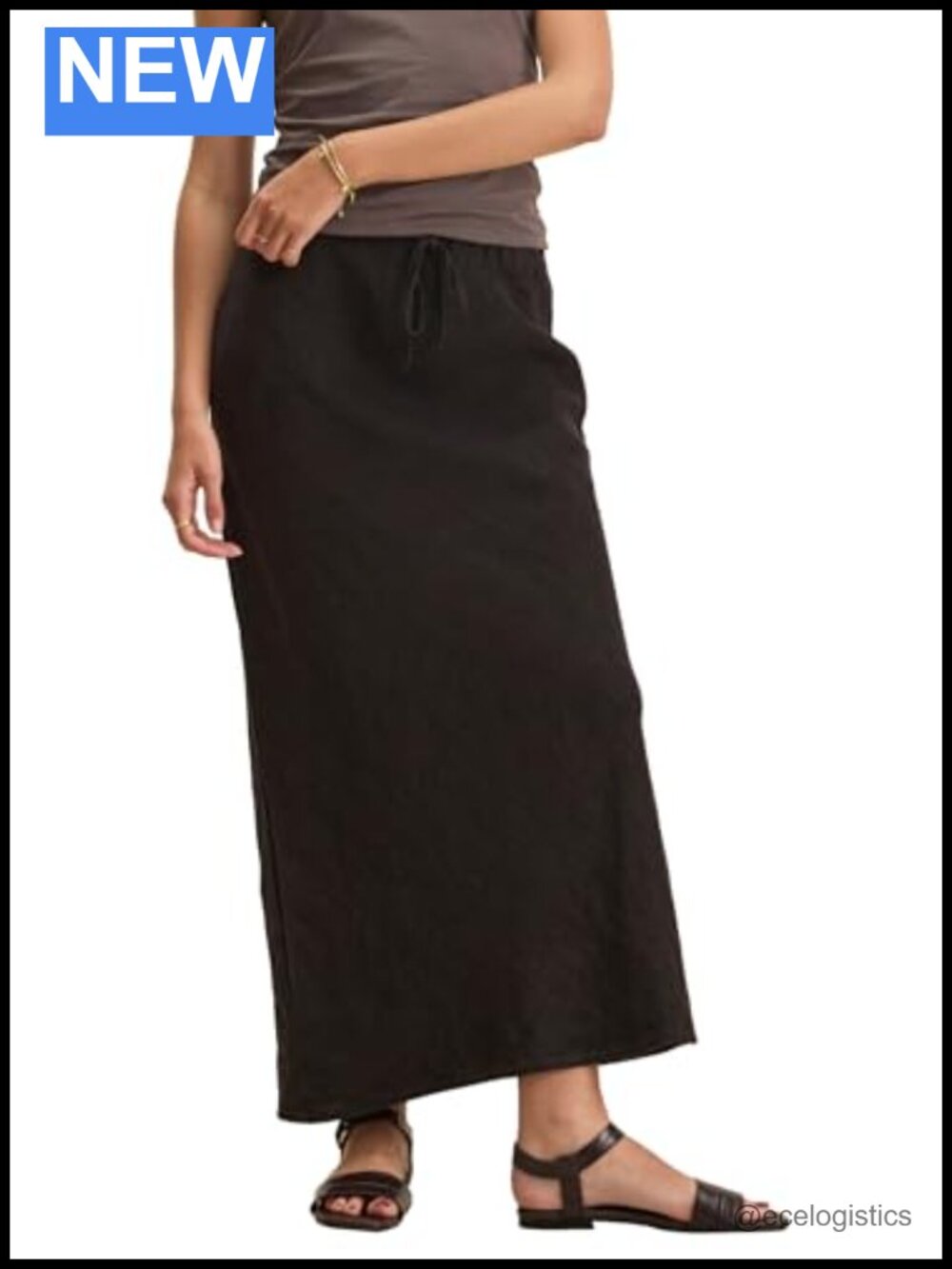 Heavy Linen Beka Midi Bias Skirt Drawstring Pull On